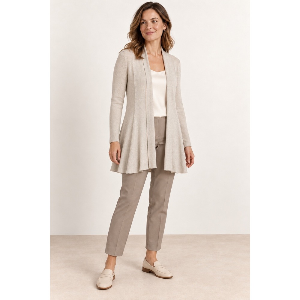 Eileen Fisher Organic Linen Blend Open Cardigan Beige Minimalist Old Money S/P